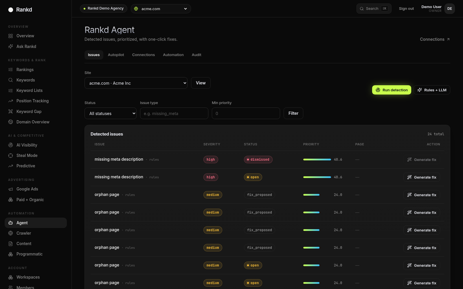 Rankd Agent — detected issues